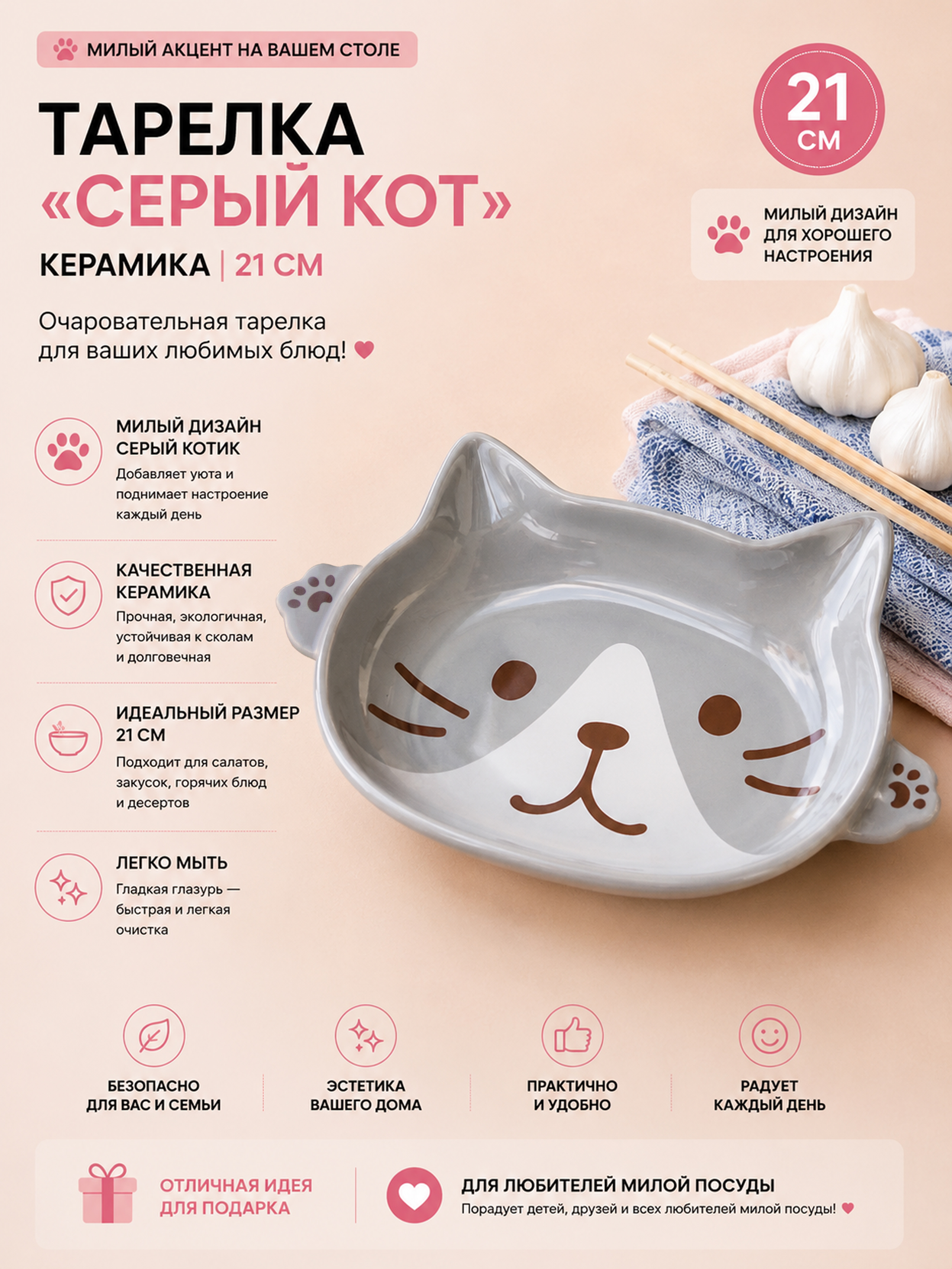 Тарелка Серый кот